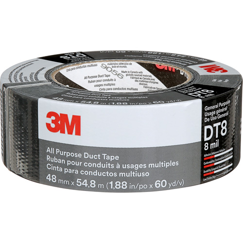 DT8 All-Purpose Duct Tape, 8 mils, Black, 48 mm (2") x 55 m (180') Meunier Outillage Industriel