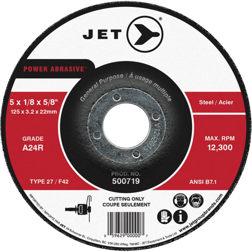 Power Abrasive Cut-Off Wheel, 7" x 1/8", 7/8" Arbor, Type 27, 8500 RPM Meunier Outillage Industriel