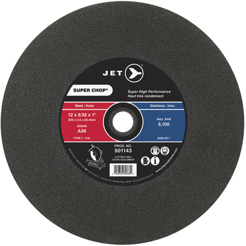 Super Chop Cut-Off Wheel, 12" x 3/32", 1" Arbor, Type 1, 5100 RPM Meunier Outillage Industriel