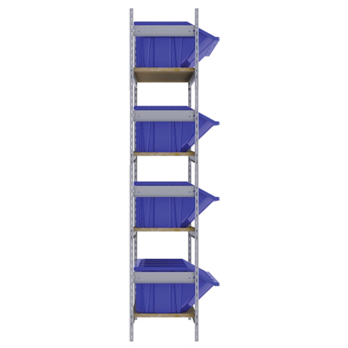 Wide Span Shelving with Jumbo Plastic Bins, Steel, Boltless, 800 lbs. Capacity, 66" W x 72" H x 18" D Meunier Outillage Industriel
