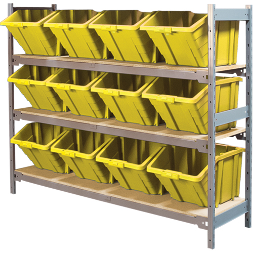 Wide Span Shelving with Jumbo Plastic Bins, Steel, Boltless, 800 lbs. Capacity, 66" W x 60" H x 18" D Meunier Outillage Industriel
