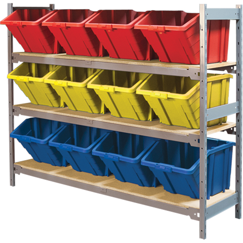 &eacute;tag&egrave;res larges avec bacs g&eacute;ants en plastique, Acier, Sans boulons, Capacit&eacute; 800 lb, 66" la x 60" h x 18" p Meunier Outillage Industriel