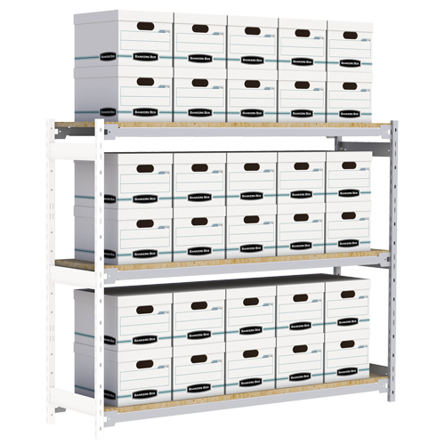 Wide Span Record Storage Shelving, Steel, 3 Shelves, 72" W x 18" D x 60" H, Add-On Kit Meunier Outillage Industriel