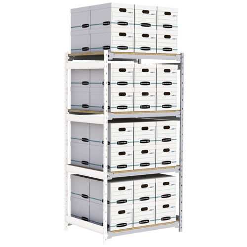 Wide Span Record Storage Shelving, Steel, 4 Shelves, 42" W x 32" D x 84" H, Add-On Kit Meunier Outillage Industriel