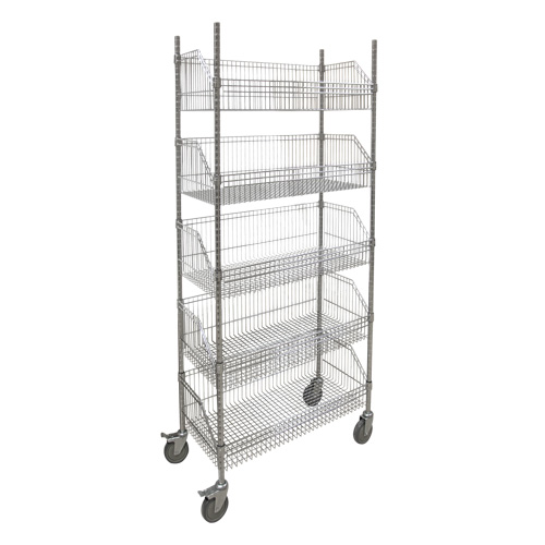 Wire Basket Shelving Cart, 5 Tiers, 36" W x 80" H x 18" D Meunier Outillage Industriel