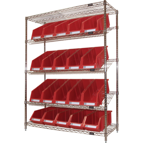 &eacute;tag&egrave;re en treillis m&eacute;tallique &agrave; tablettes inclin&eacute;es avec bacs, Tiers 5, 48" la x 63" h x 18" p Meunier Outillage Industriel