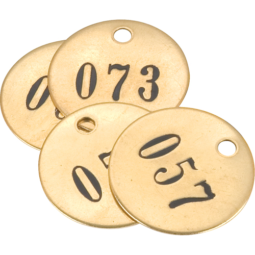 &eacute;tiquettes num&eacute;rot&eacute;es, # 101-125, Laiton, 1,5" dia. Meunier Outillage Industriel