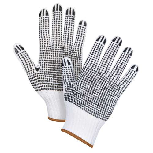Gants tricot&eacute;s deux c&ocirc;t&eacute;s &agrave; pois, Poly/coton, Deux c&ocirc;t&eacute;s, Calibre 7, Grand Meunier Outillage Industriel