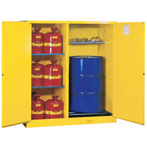 Armoires Sure-Grip EX s&eacute;curitaires &agrave; double fonction, Capacit&eacute; de 115 gal. US, 13 barils, Jaune Meunier Outillage Industriel
