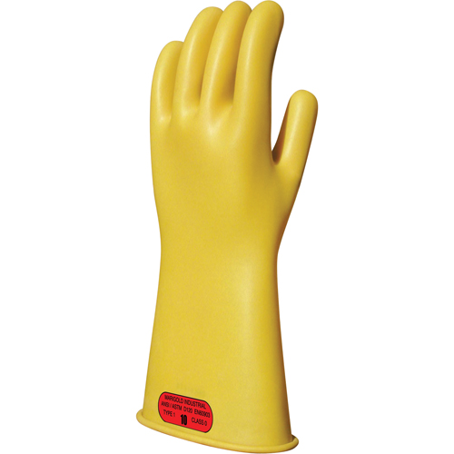 Yellow Natural Rubber Insulating Gloves, ASTM Class 0, Size 8, 14" L Meunier Outillage Industriel