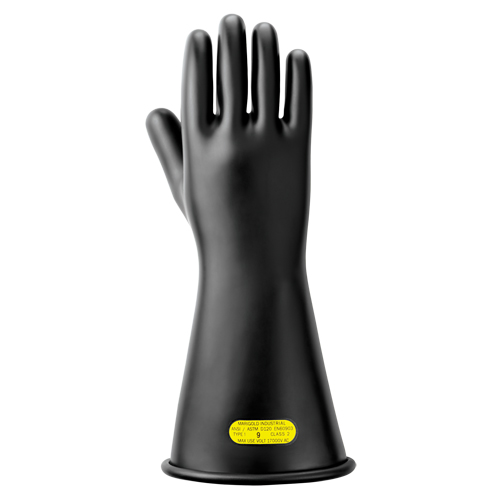 Black Natural Rubber Insulating Gloves, ASTM Class 2, Size 10, 14" L Meunier Outillage Industriel