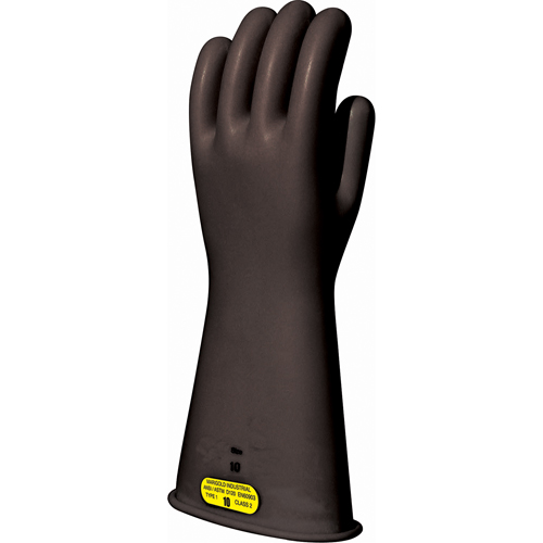Black Natural Rubber Insulating Gloves, ASTM Class 2, Size 8, 16" L Meunier Outillage Industriel
