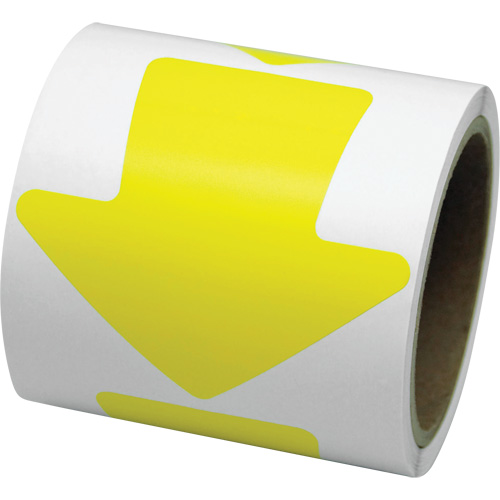 D&eacute;calcomanie en couleur pour le marquage des planchers, Fl&egrave;che, 4" lo x 4" la, Jaune, Vinyle Meunier Outillage Industriel