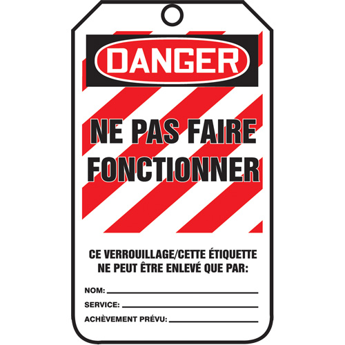 &eacute;tiquettes de verrouillage, Plastique, 3-3/8" la x 5-7/8" h, Français Meunier Outillage Industriel