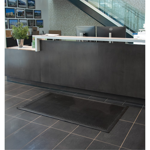 Low-Profile Matting, Rubber, Scraper Type, Solid Pattern, 3' x 5', Black Meunier Outillage Industriel