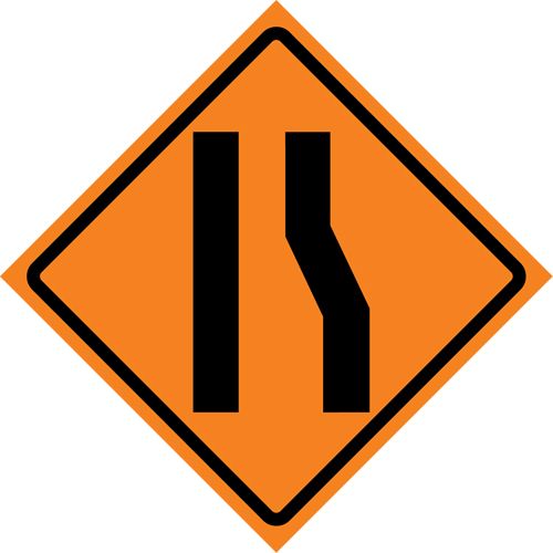 Merge Left Roll-Up Traffic Sign, 29-1/2" x 29-1/2", Vinyl, Pictogram Meunier Outillage Industriel