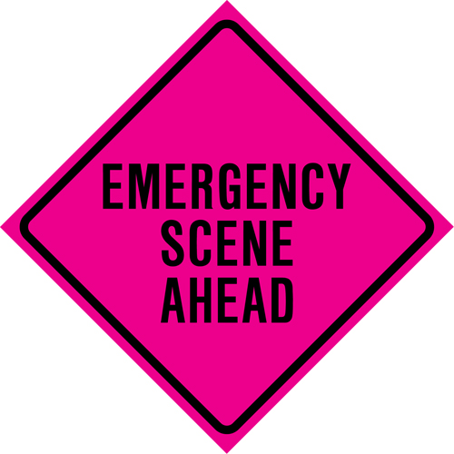 "Emergency Scene Ahead" Roll-Up Traffic Sign, 36" x 36", Vinyl, English Meunier Outillage Industriel
