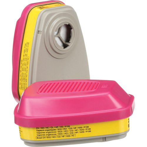 Cartouches pour respirateur s&eacute;rie 6000, Cartouche gaz/vapeur, Vapeurs organiques/Gaz acides/P100 Meunier Outillage Industriel