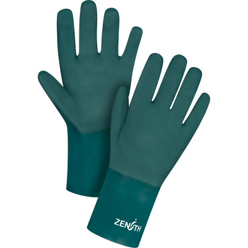 Double Dipped Green Gloves, 12" L, PVC, Cotton Jersey Inner Lining, 70-mil Meunier Outillage Industriel