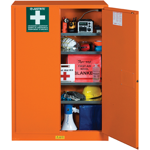 Armoires de rangement pour pr&eacute;paration aux situations d'urgence, Acier, 4 Tablettes, 65" h x 43" la x 18" P, Orange Meunier Outillage Industriel