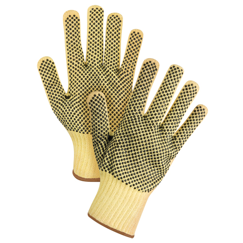 Gants tricot&eacute;s deux c&ocirc;t&eacute;s, sans couture, &agrave; pois, Taille Grand/9, Calibre 7, Rev&ecirc;tement PVC, Enveloppe en Kevlar, ASTM ANSI niveau A2/EN 388 niveau 3 Meunier Outillage Industriel