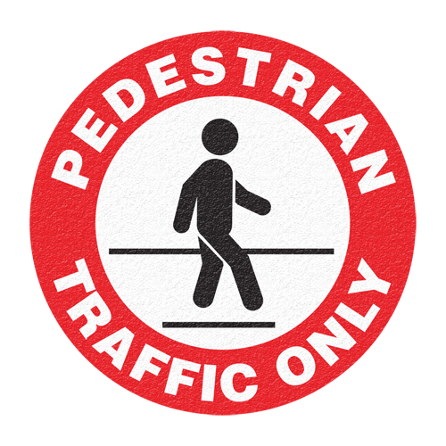 Panneau de signalisation au sol  Pedestrian Traffic Only , Adh&eacute;sif, Anglais avec pictogramme Meunier Outillage Industriel