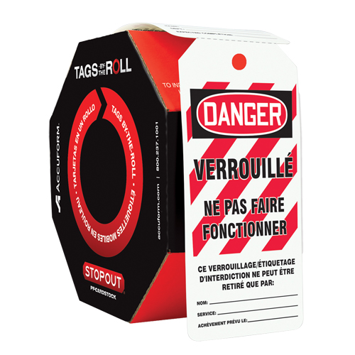 Tags By-The-Roll Lockout Tags, Plastic, 3" W x 6-1/4" H, French Meunier Outillage Industriel