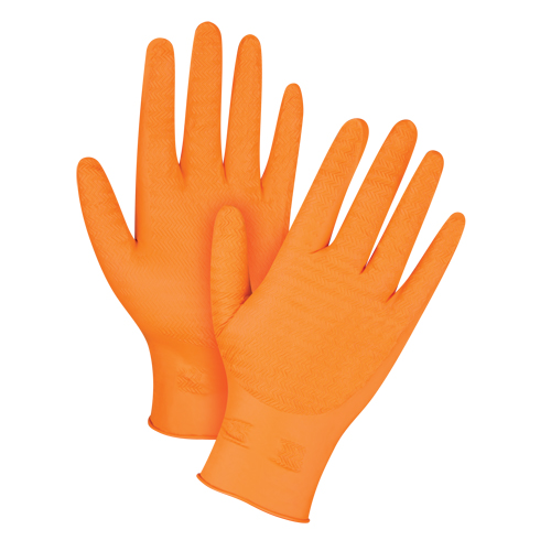 Heavyweight Gripper Gloves, Large, Nitrile, 7-mil, Powder-Free, Orange Meunier Outillage Industriel