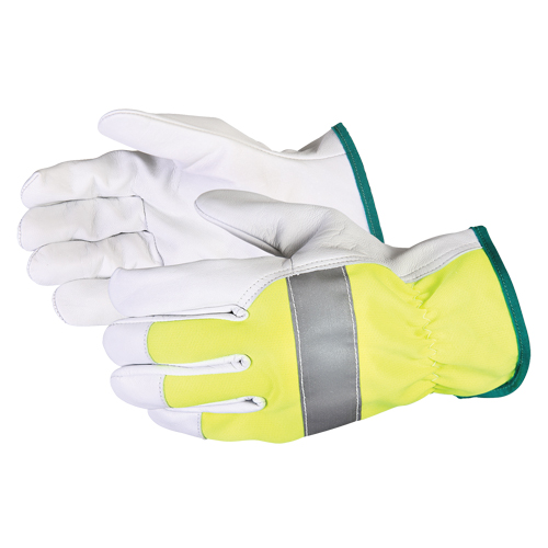Gants de conducteur haute visibilit&eacute; avec bandes r&eacute;fl&eacute;chissantes Endura, Grand, Paume en Cuir fleur de ch&egrave;vre Meunier Outillage Industriel