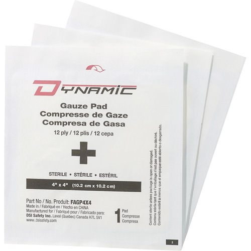 Gaze Dynamic, Tampon, 4" lo x 4" la, St&eacute;rile, Dispositif m&eacute;dical Classe 1 Meunier Outillage Industriel