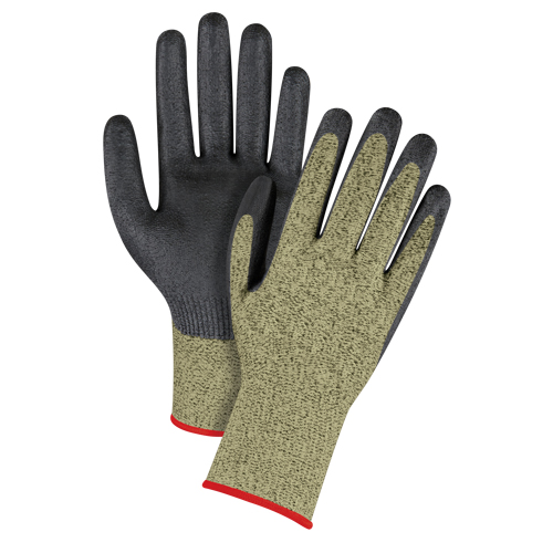 Gants &eacute;lastiques sans coutures r&eacute;sistants &agrave; la coupe noir & jaune, Taille Petit/7, Calibre 13, Rev&ecirc;tement Mousse de nitrile, Enveloppe en Aramide, ASTM ANSI niveau A6 Meunier Outillage Industriel