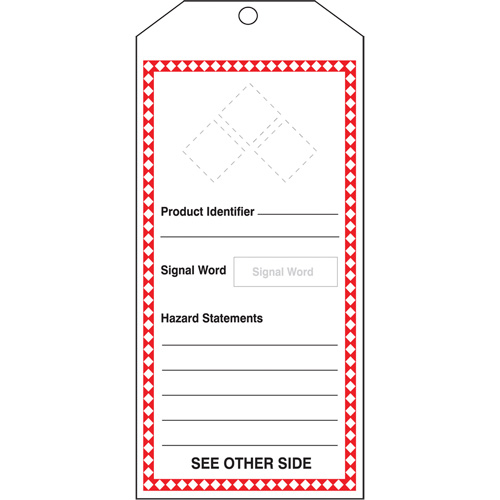 GHS Jumbo Safety Tag, Cardstock, 3-7/8" W x 8-1/2" H, English Meunier Outillage Industriel
