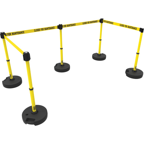 PLUS Barrier Post Set X5, Plastic, 42" H, Yellow Tape, 15' Tape Length Meunier Outillage Industriel