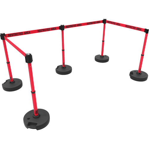 PLUS Barrier Post Set X5, Plastic, 42" H, Red Tape, 15' Tape Length Meunier Outillage Industriel