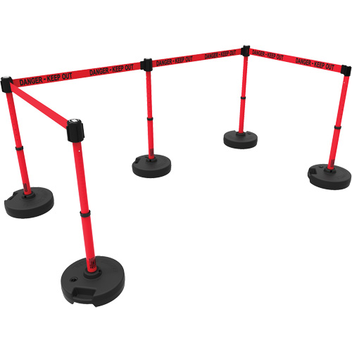 PLUS Barrier Post Set X5, Plastic, 42" H, Red Tape, 15' Tape Length Meunier Outillage Industriel