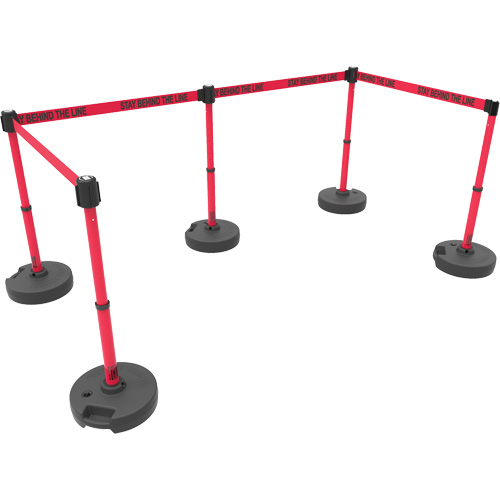 PLUS Barrier Post Set X5, Plastic, 42" H, Red Tape, 15' Tape Length Meunier Outillage Industriel