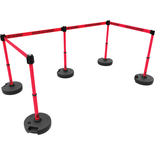 PLUS Barrier Post Set X5, Plastic, 42" H, Red Tape, 15' Tape Length Meunier Outillage Industriel