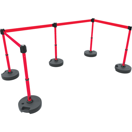 PLUS Barrier Post Set X5, Plastic, 42" H, Red Tape, 15' Tape Length Meunier Outillage Industriel