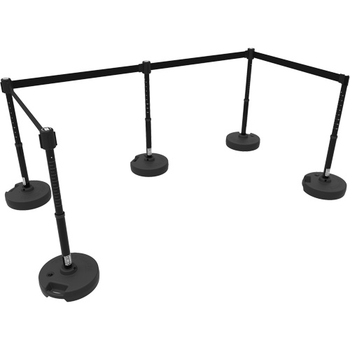 PLUS Barrier Post Set X5, Plastic, 42" H, Black Tape, 15' Tape Length Meunier Outillage Industriel