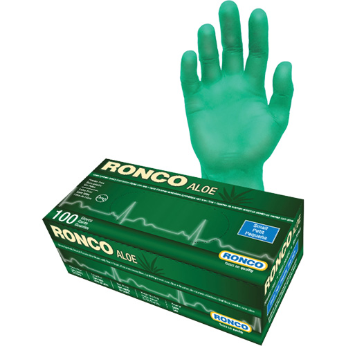 Gants jetables avec alo&egrave;s, Petit, Vinyle, 5 mils, Sans poudre, Vert Meunier Outillage Industriel