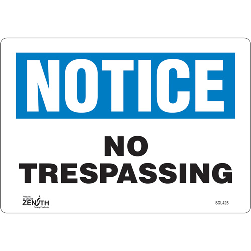 Enseigne No Trespassing, 7" x 10", Vinyle, Anglais Meunier Outillage Industriel