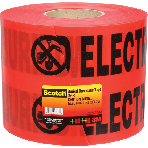 Ruban pour barri&egrave;res pour services publics souterrains Scotch, Anglais, 6" la x 1000' lo, 4 mils, Noir/rouge Meunier Outillage Industriel