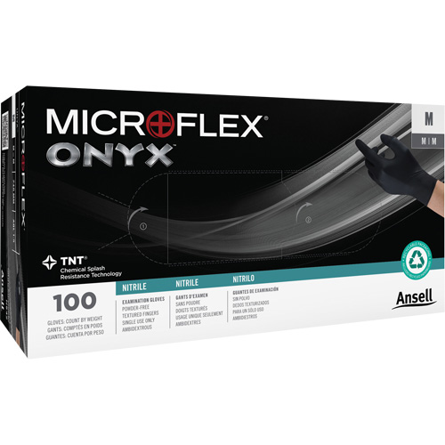 Onyx&reg; Gloves, Small, Nitrile, 3.5-mil, Powder-Free, Black Meunier Outillage Industriel