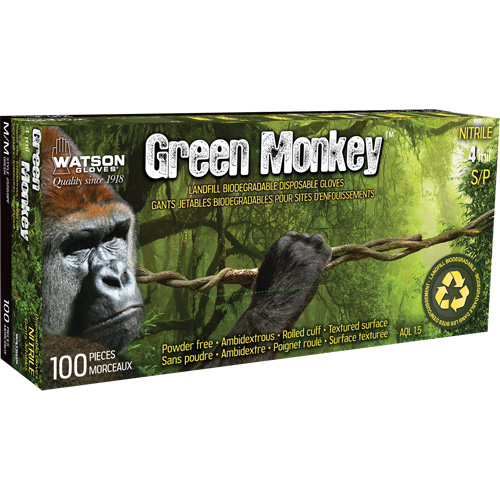 Gants 5559PF Green Monkey, Petit, Nitrile, 4 mils, Sans poudre, Vert Meunier Outillage Industriel