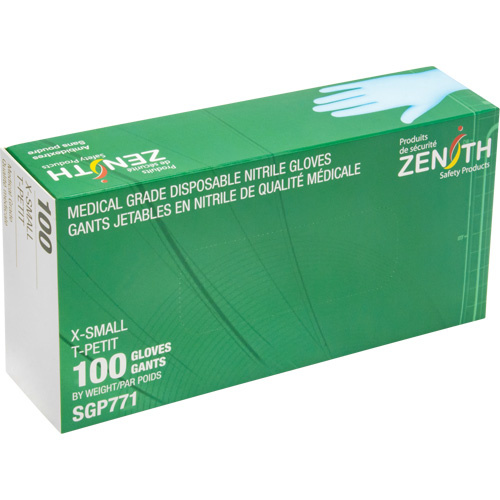 Gants jetables de calibre m&eacute;dical r&eacute;sistants &agrave; la perforation, T-petit, Nitrile, 4,5 mils, Sans poudre, Bleu, Classe 2 Meunier Outillage Industriel