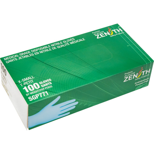 Gants jetables de calibre m&eacute;dical r&eacute;sistants &agrave; la perforation, T-petit, Nitrile, 4,5 mils, Sans poudre, Bleu, Classe 2 Meunier Outillage Industriel