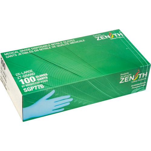 Gants jetables de calibre m&eacute;dical r&eacute;sistants &agrave; la perforation, 2T-Grand, Nitrile, 4,5 mils, Sans poudre, Bleu, Classe 2 Meunier Outillage Industriel