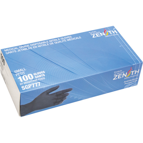 Puncture-Resistant Medical-Grade Disposable Gloves, Small, Nitrile, 5-mil, Powder-Free, Black, Class 2 Meunier Outillage Industriel
