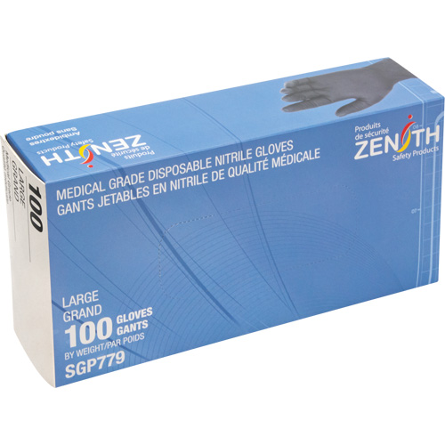 Gants jetables de calibre m&eacute;dical r&eacute;sistants &agrave; la perforation, Grand, Nitrile, 5 mils, Sans poudre, Noir, Classe 2 Meunier Outillage Industriel