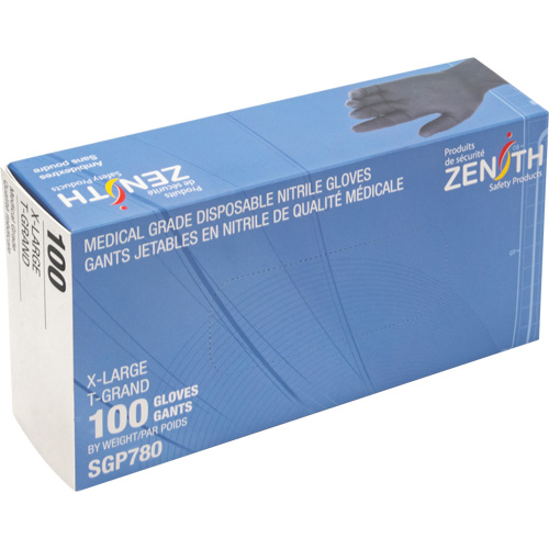 Gants jetables de calibre m&eacute;dical r&eacute;sistants &agrave; la perforation, T-Grand, Nitrile, 5 mils, Sans poudre, Noir, Classe 2 Meunier Outillage Industriel